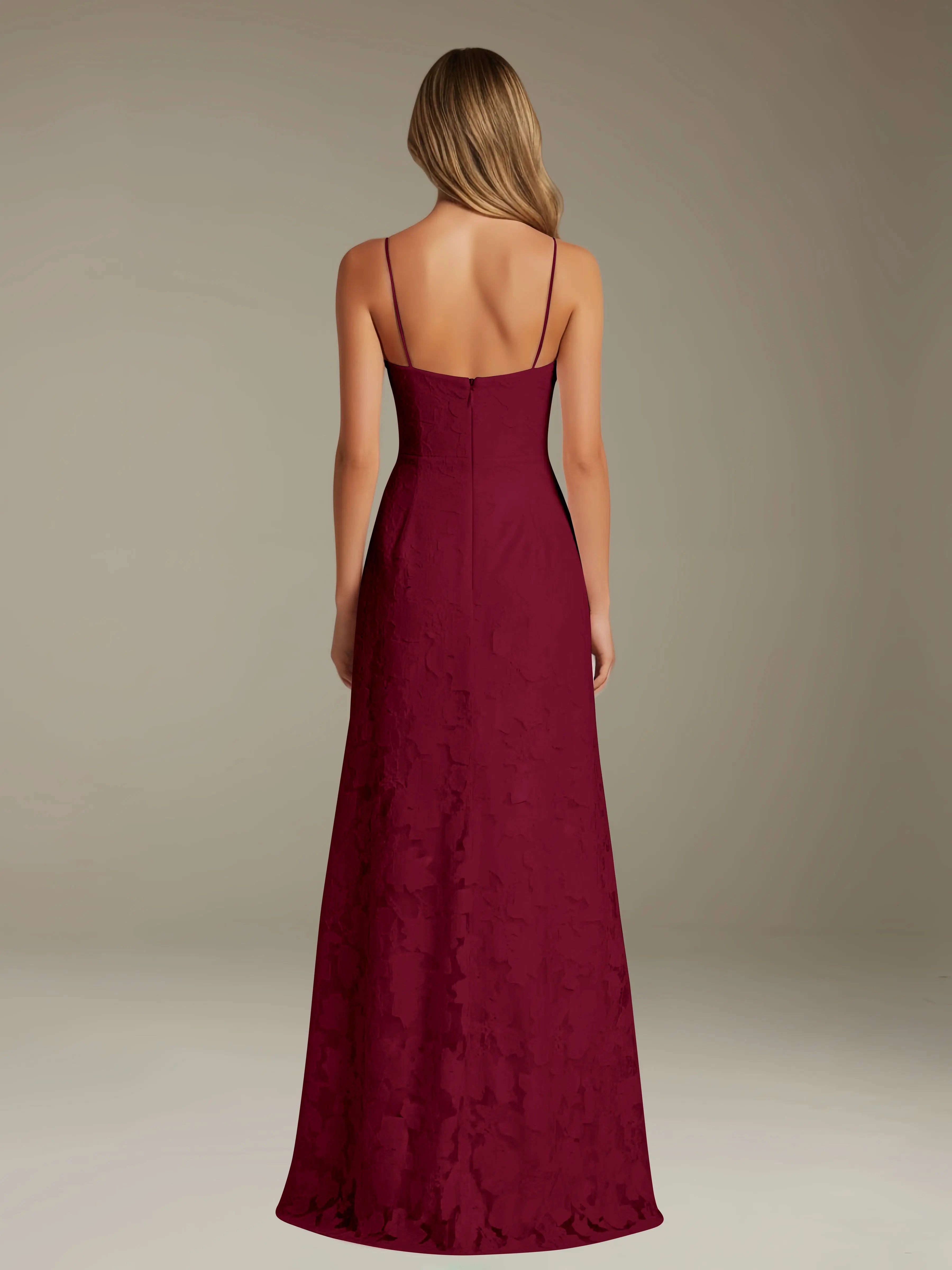Floral Lace Formal Dress – Sweetheart Spaghetti Strap A-Line Floor Length Dress with Slit oaklynwear