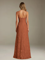 Floral Lace Formal Dress – Sweetheart Spaghetti Strap A-Line Floor Length Dress with Slit oaklynwear