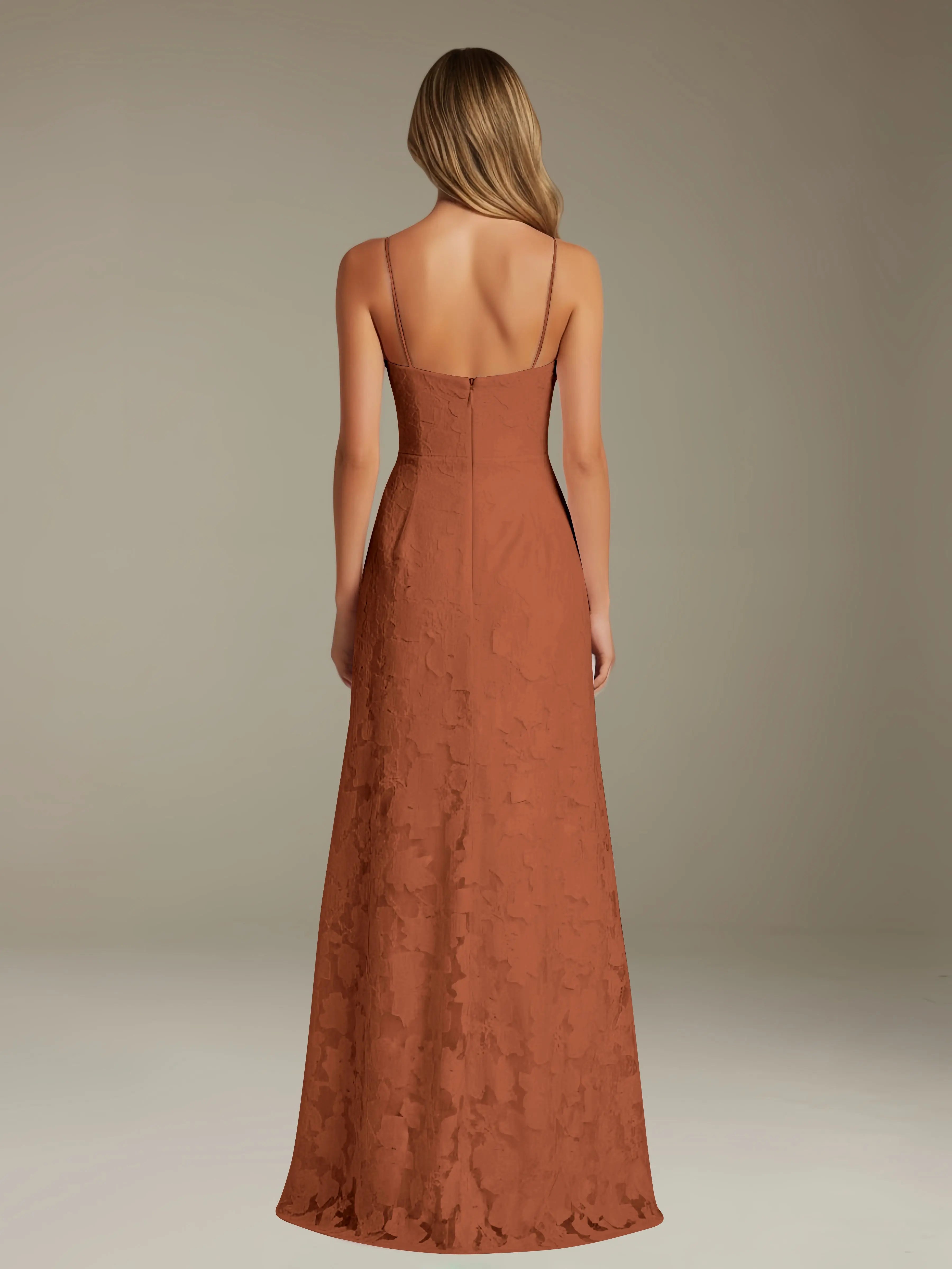 Floral Lace Formal Dress – Sweetheart Spaghetti Strap A-Line Floor Length Dress with Slit oaklynwear