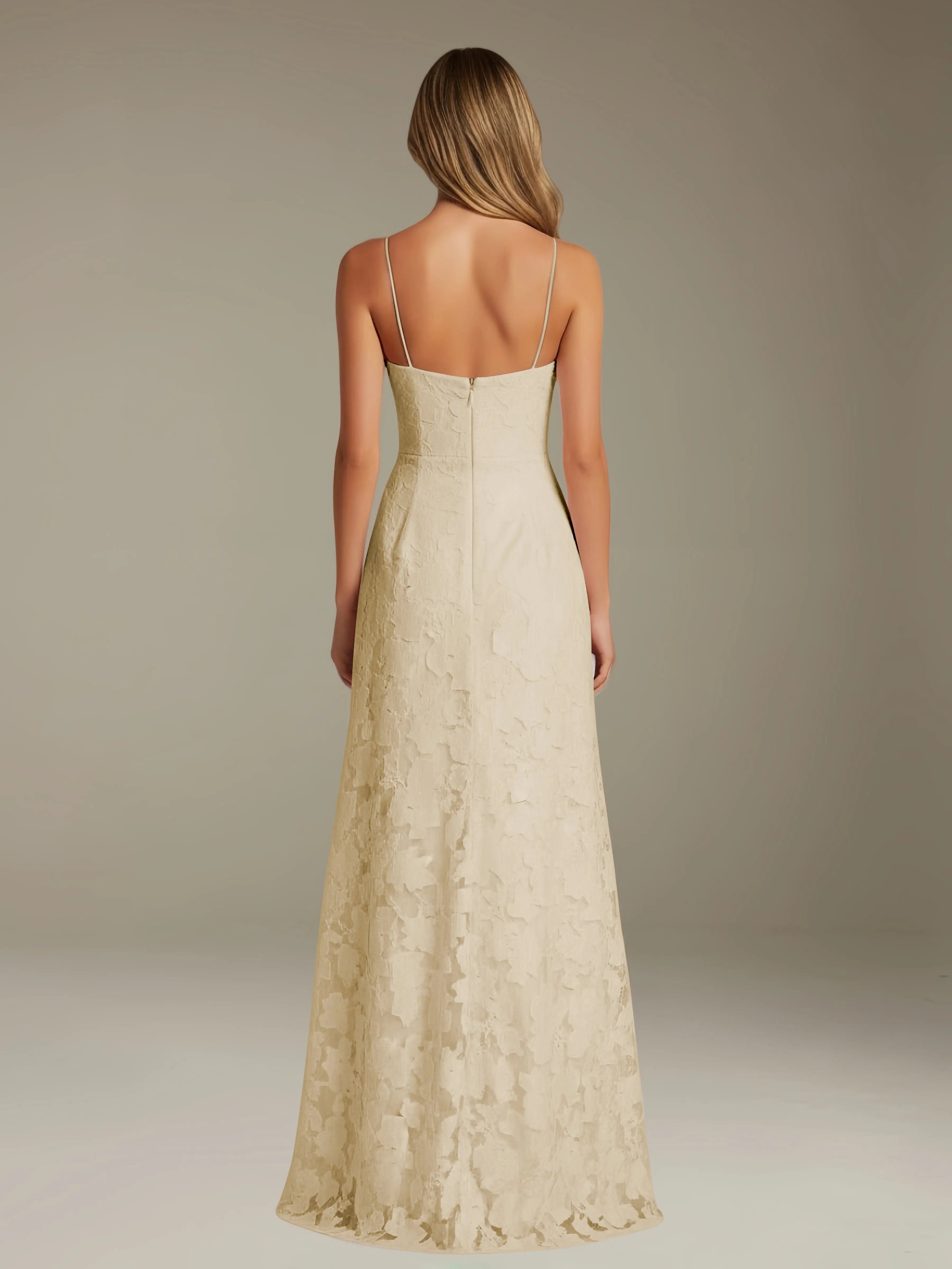 Floral Lace Formal Dress – Sweetheart Spaghetti Strap A-Line Floor Length Dress with Slit oaklynwear