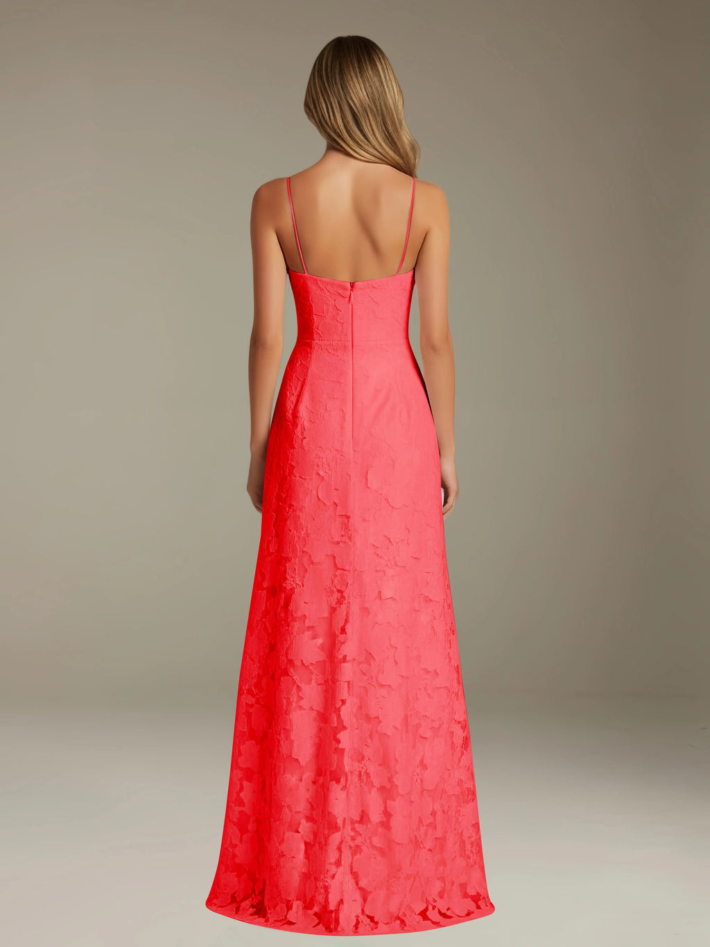 Floral Lace Formal Dress – Sweetheart Spaghetti Strap A-Line Floor Length Dress with Slit oaklynwear