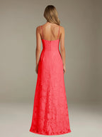 Floral Lace Formal Dress – Sweetheart Spaghetti Strap A-Line Floor Length Dress with Slit oaklynwear