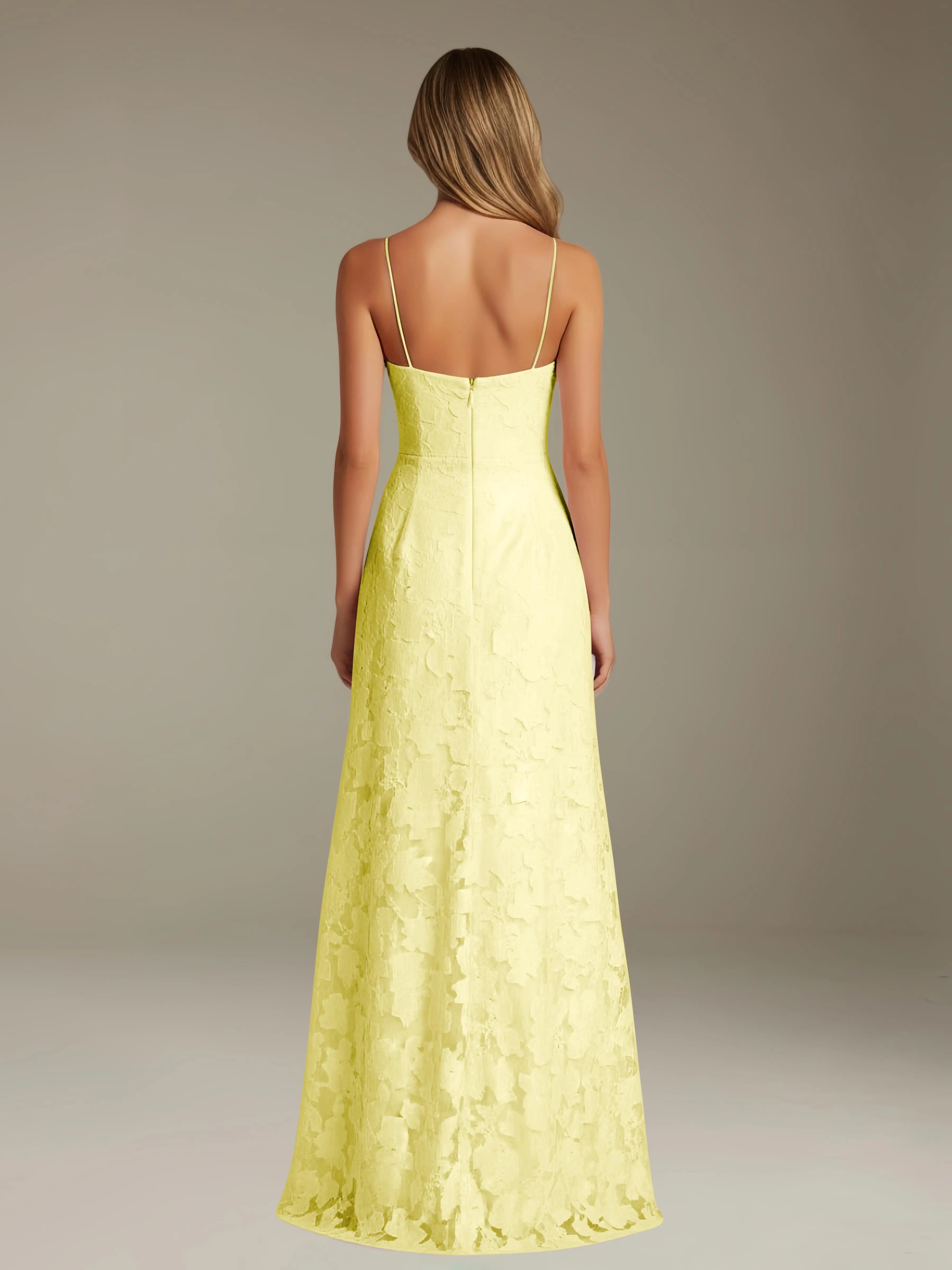 Floral Lace Formal Dress – Sweetheart Spaghetti Strap A-Line Floor Length Dress with Slit oaklynwear