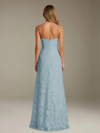 Floral Lace Formal Dress – Sweetheart Spaghetti Strap A-Line Floor Length Dress with Slit oaklynwear