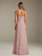Floral Lace Formal Dress – Sweetheart Spaghetti Strap A-Line Floor Length Dress with Slit oaklynwear