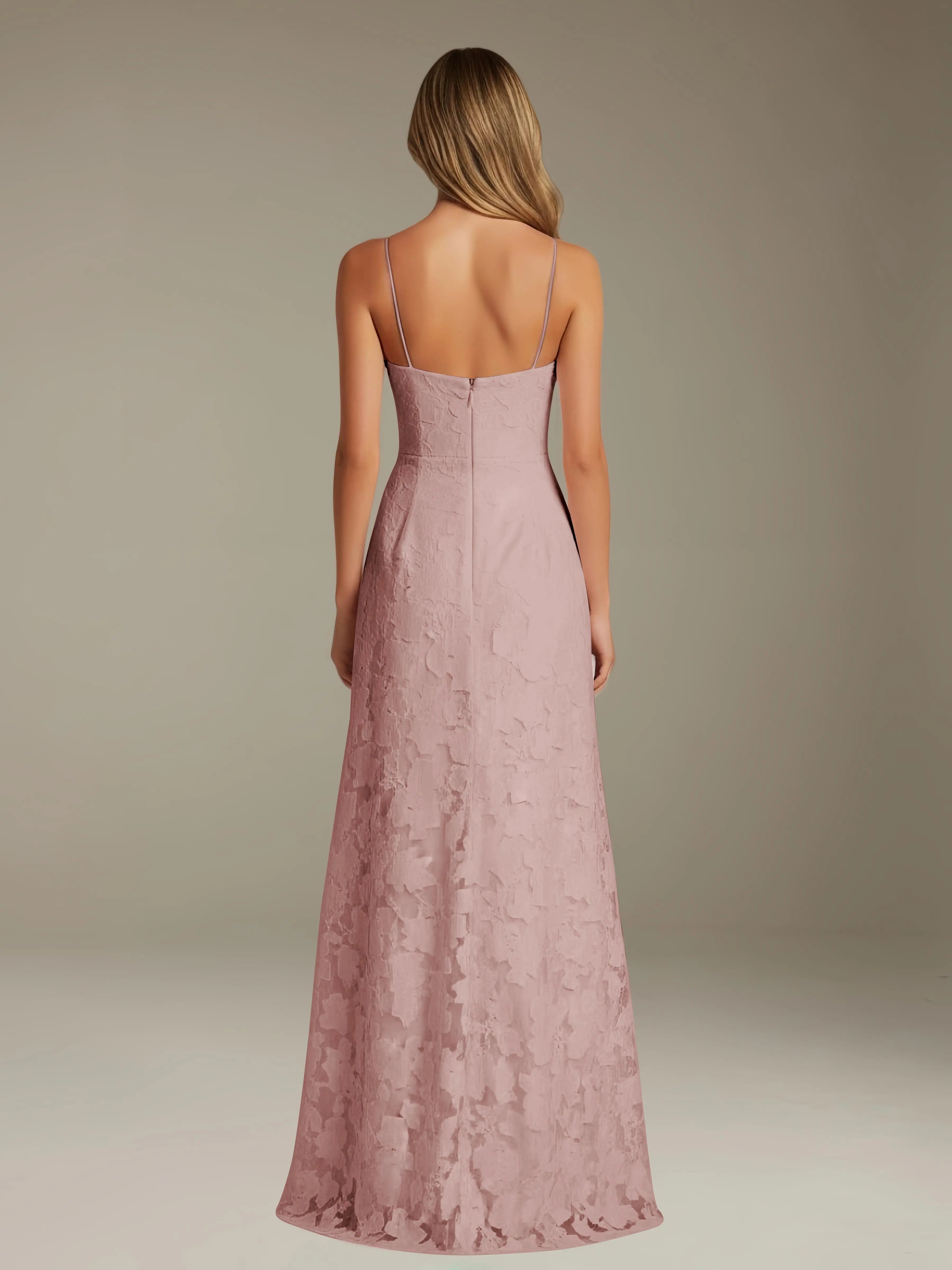 Floral Lace Formal Dress – Sweetheart Spaghetti Strap A-Line Floor Length Dress with Slit oaklynwear