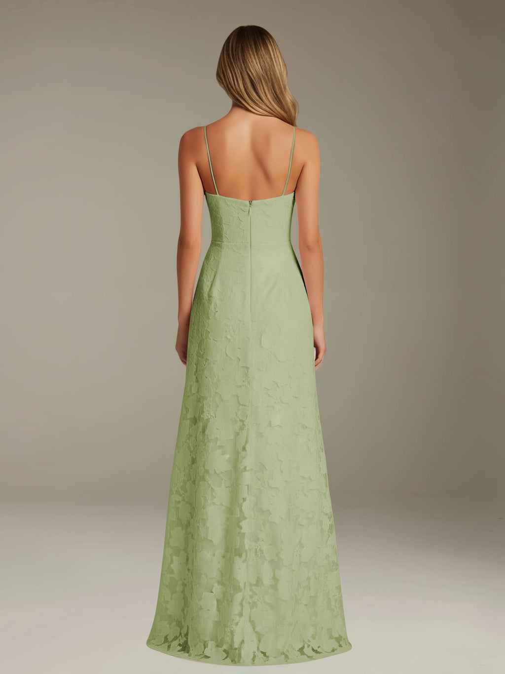 Floral Lace Formal Dress – Sweetheart Spaghetti Strap A-Line Floor Length Dress with Slit oaklynwear