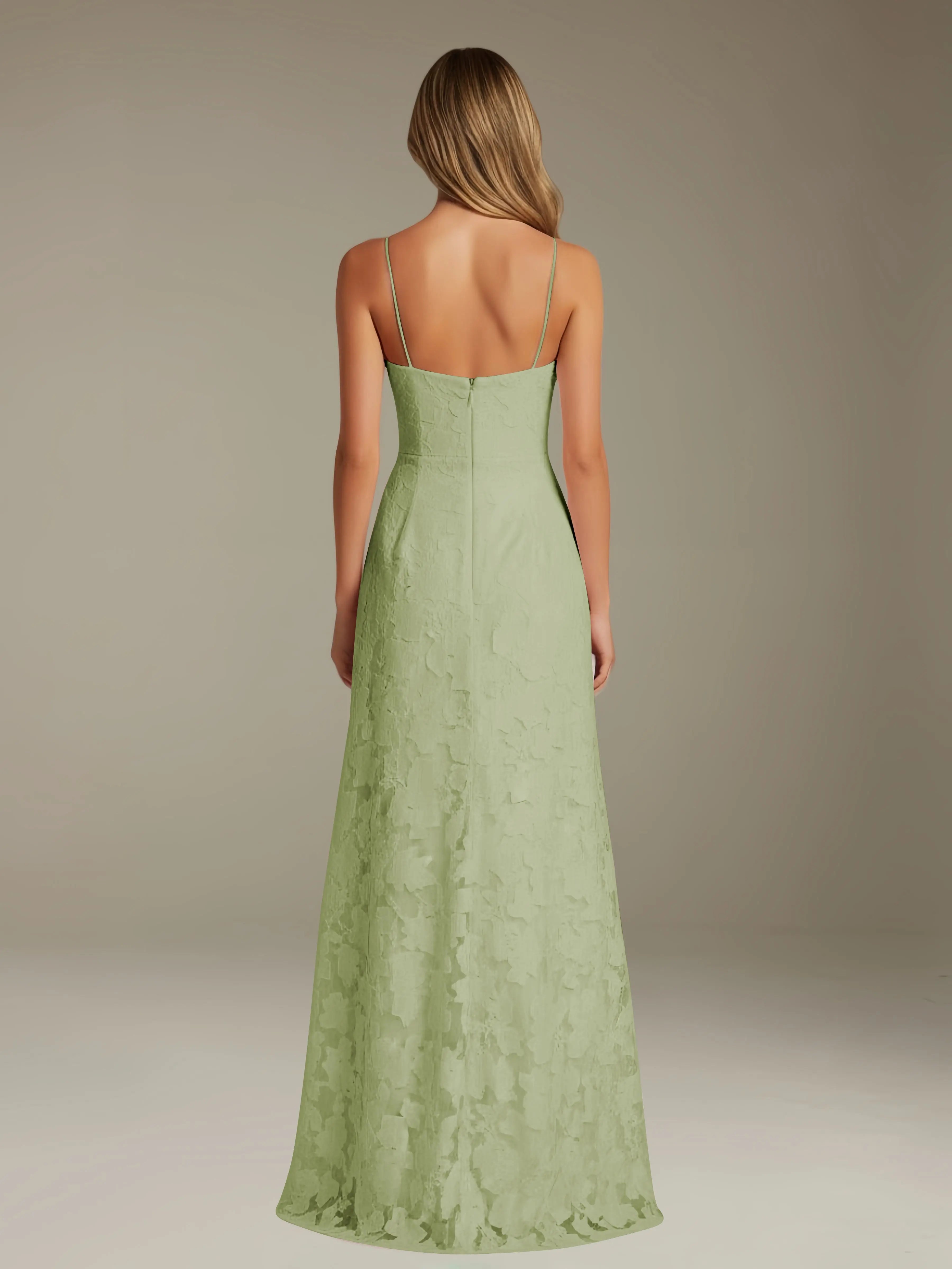 Floral Lace Formal Dress – Sweetheart Spaghetti Strap A-Line Floor Length Dress with Slit oaklynwear