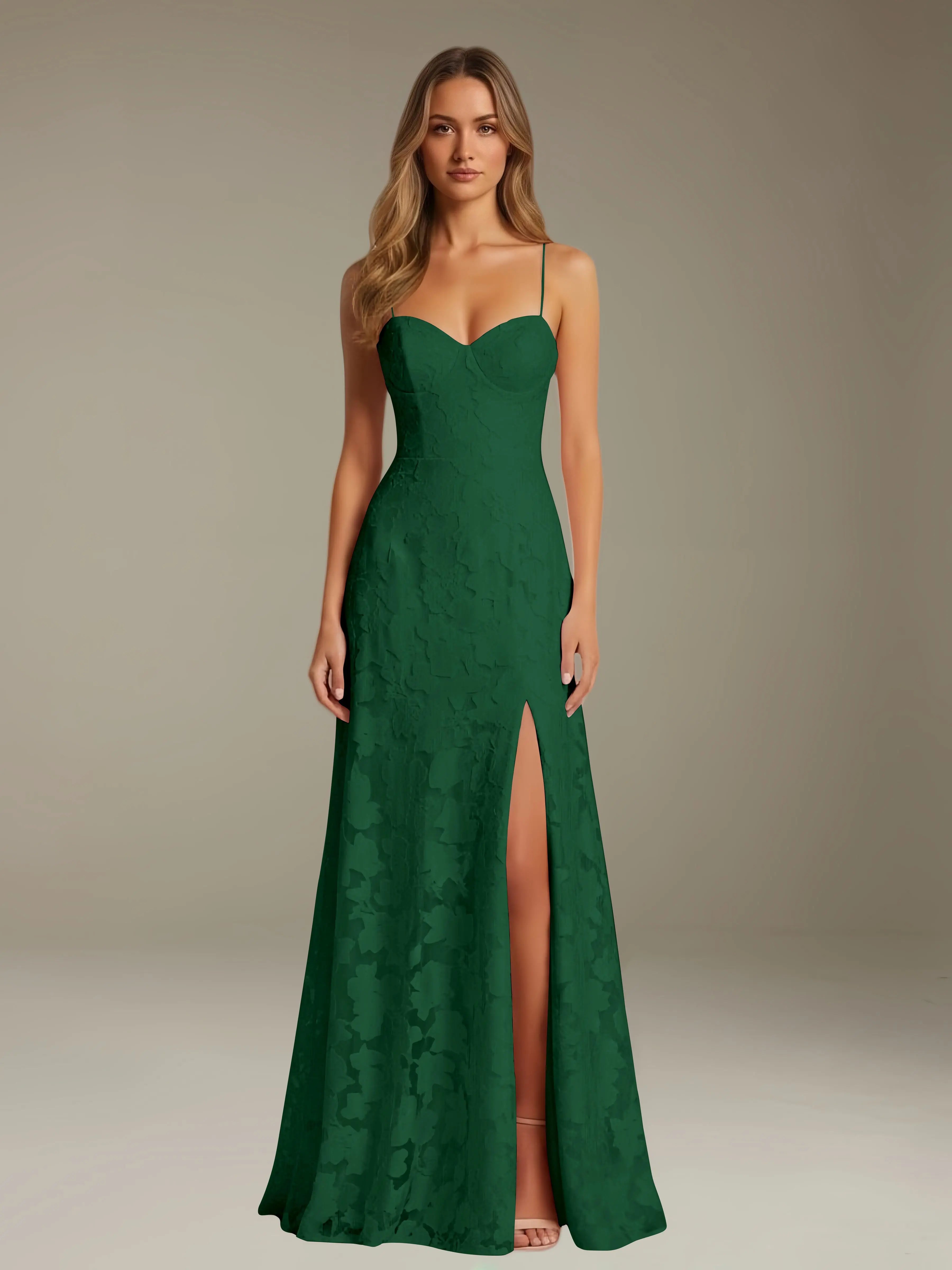 Floral Lace Formal Dress – Sweetheart Spaghetti Strap A-Line Floor Length Dress with Slit oaklynwear