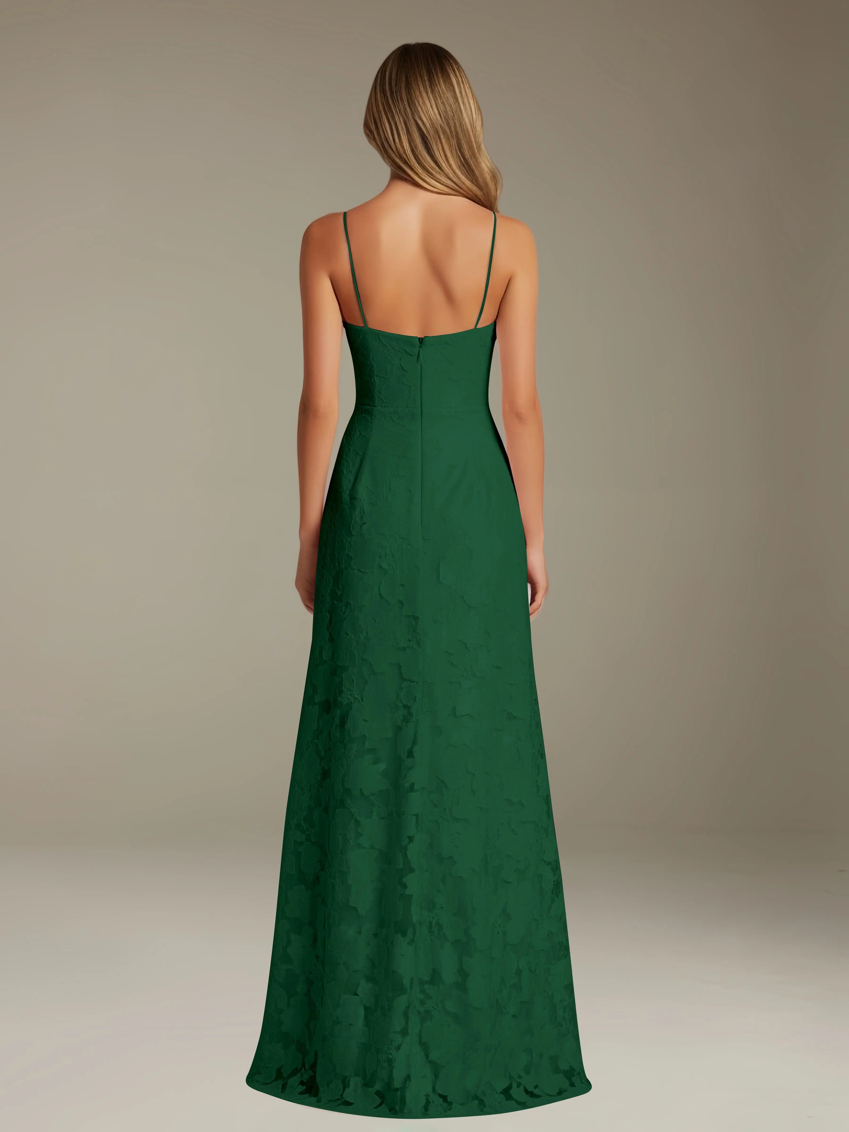 Floral Lace Formal Dress – Sweetheart Spaghetti Strap A-Line Floor Length Dress with Slit oaklynwear