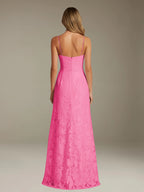 Floral Lace Formal Dress – Sweetheart Spaghetti Strap A-Line Floor Length Dress with Slit oaklynwear