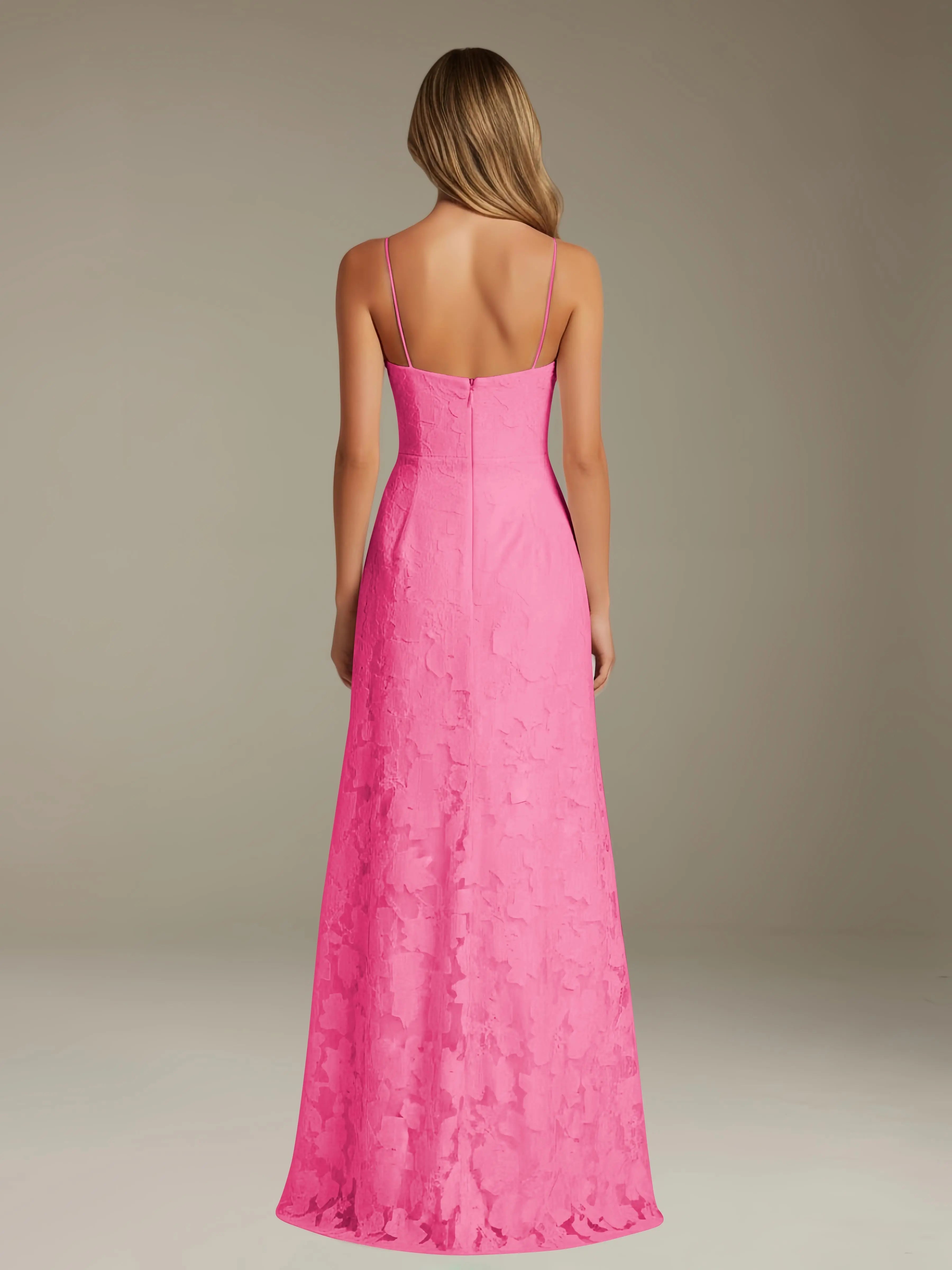 Floral Lace Formal Dress – Sweetheart Spaghetti Strap A-Line Floor Length Dress with Slit oaklynwear