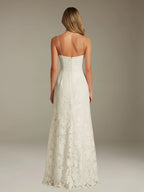 Floral Lace Formal Dress – Sweetheart Spaghetti Strap A-Line Floor Length Dress with Slit oaklynwear