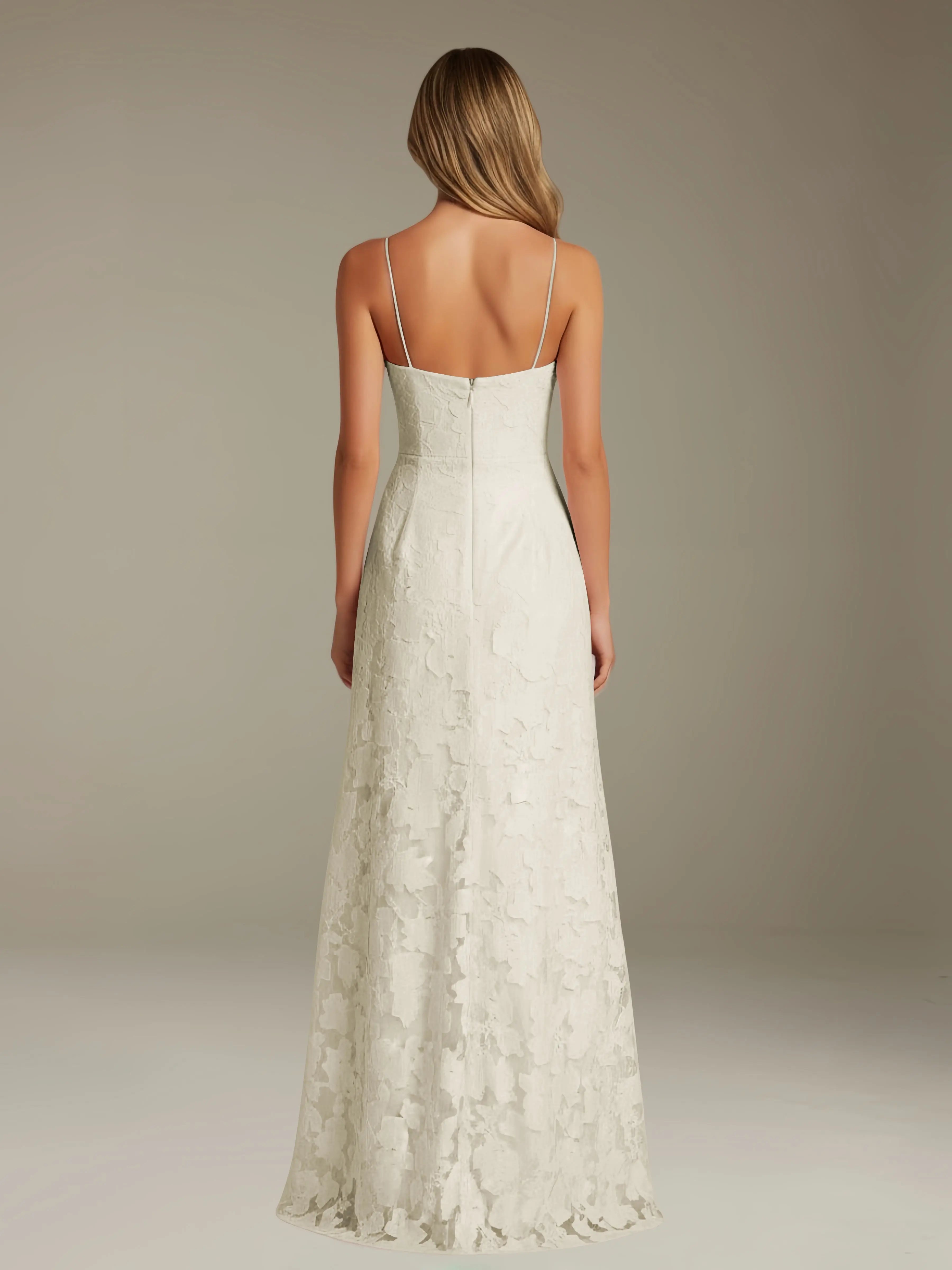 Floral Lace Formal Dress – Sweetheart Spaghetti Strap A-Line Floor Length Dress with Slit oaklynwear