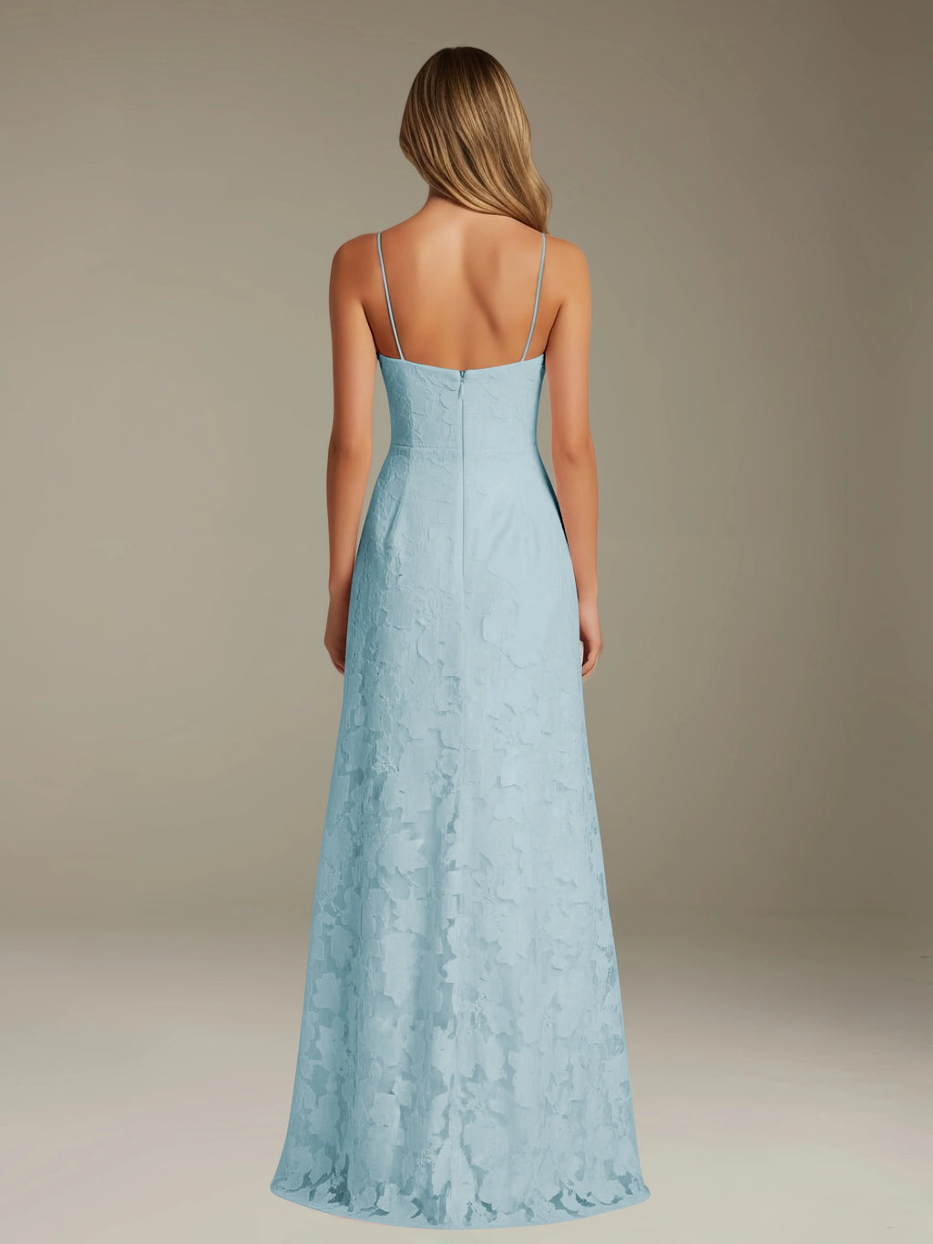 Floral Lace Formal Dress – Sweetheart Spaghetti Strap A-Line Floor Length Dress with Slit oaklynwear