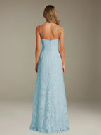 Floral Lace Formal Dress – Sweetheart Spaghetti Strap A-Line Floor Length Dress with Slit oaklynwear