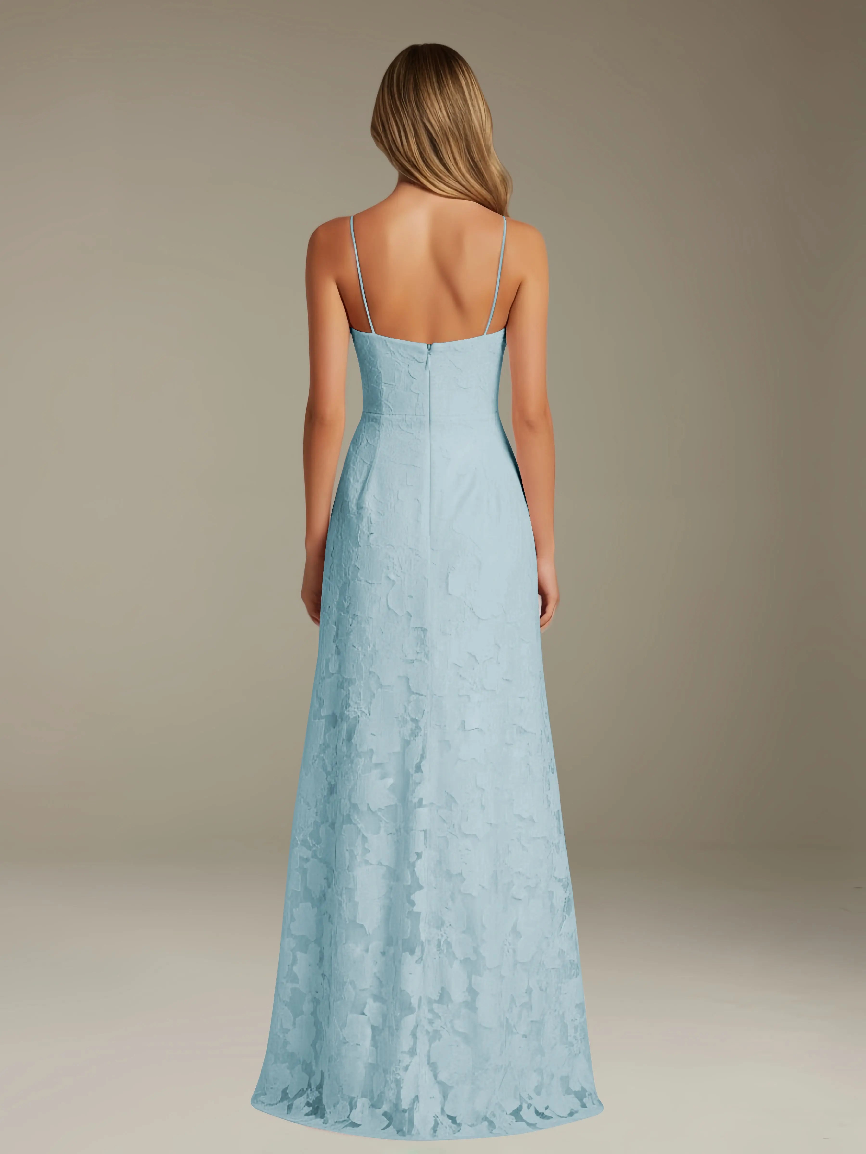 Floral Lace Formal Dress – Sweetheart Spaghetti Strap A-Line Floor Length Dress with Slit oaklynwear