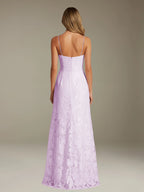 Floral Lace Formal Dress – Sweetheart Spaghetti Strap A-Line Floor Length Dress with Slit oaklynwear
