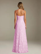 Floral Lace Formal Dress – Sweetheart Spaghetti Strap A-Line Floor Length Dress with Slit oaklynwear