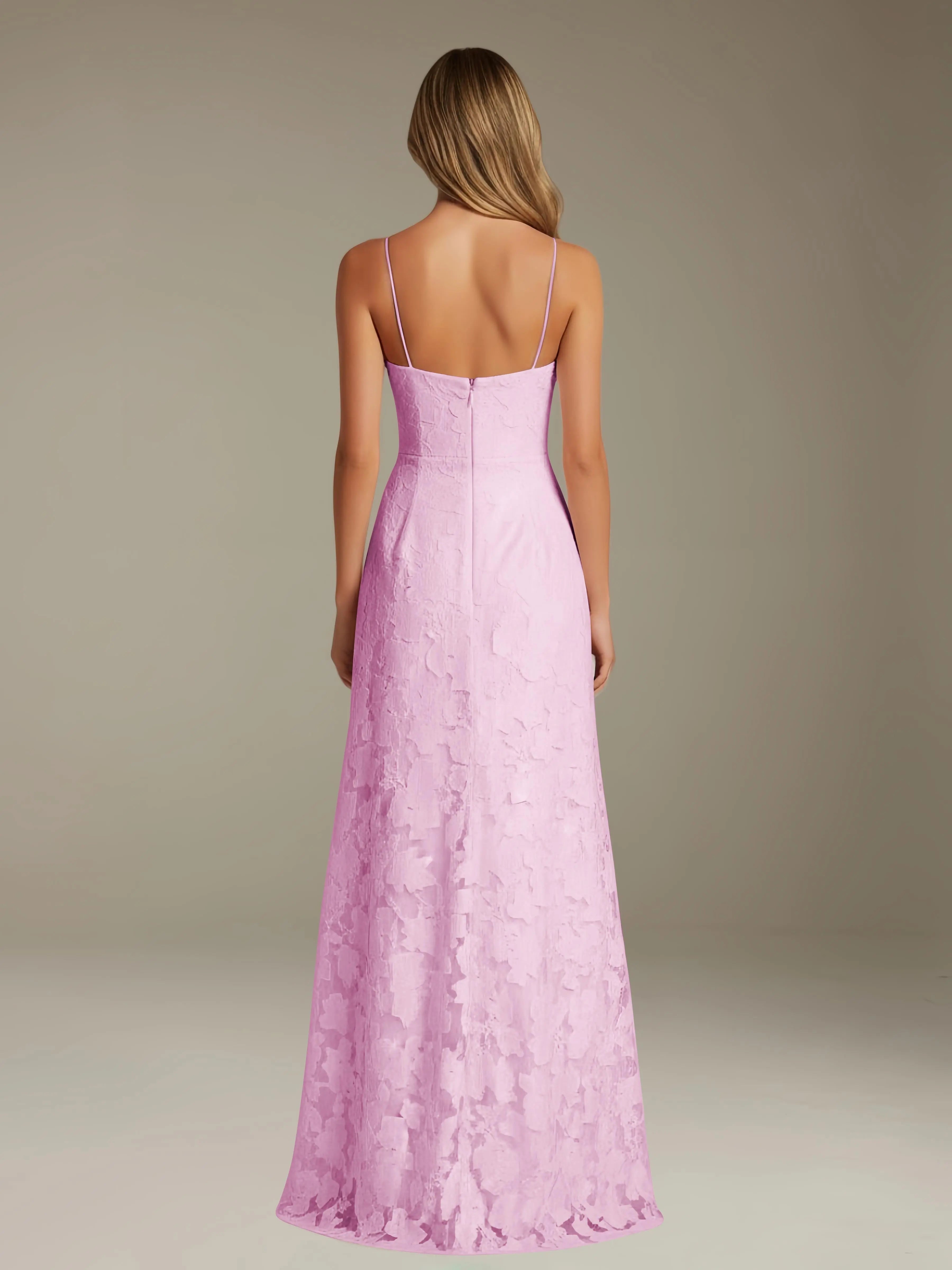 Floral Lace Formal Dress – Sweetheart Spaghetti Strap A-Line Floor Length Dress with Slit oaklynwear