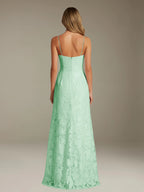 Floral Lace Formal Dress – Sweetheart Spaghetti Strap A-Line Floor Length Dress with Slit oaklynwear