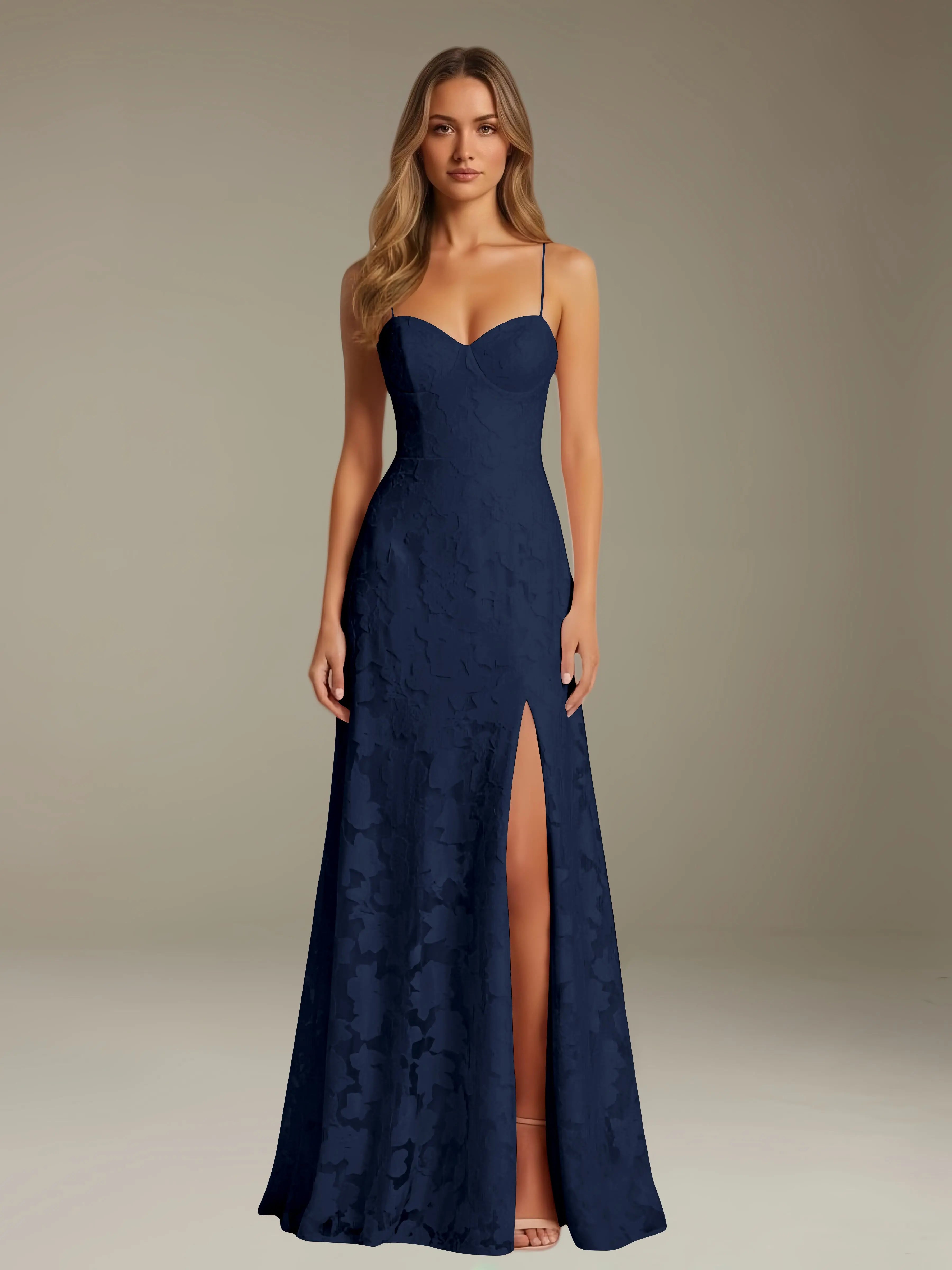 Floral Lace Formal Dress – Sweetheart Spaghetti Strap A-Line Floor Length Dress with Slit oaklynwear