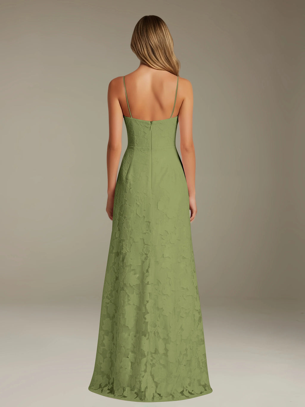 Floral Lace Formal Dress – Sweetheart Spaghetti Strap A-Line Floor Length Dress with Slit oaklynwear