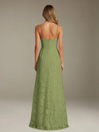 Floral Lace Formal Dress – Sweetheart Spaghetti Strap A-Line Floor Length Dress with Slit oaklynwear