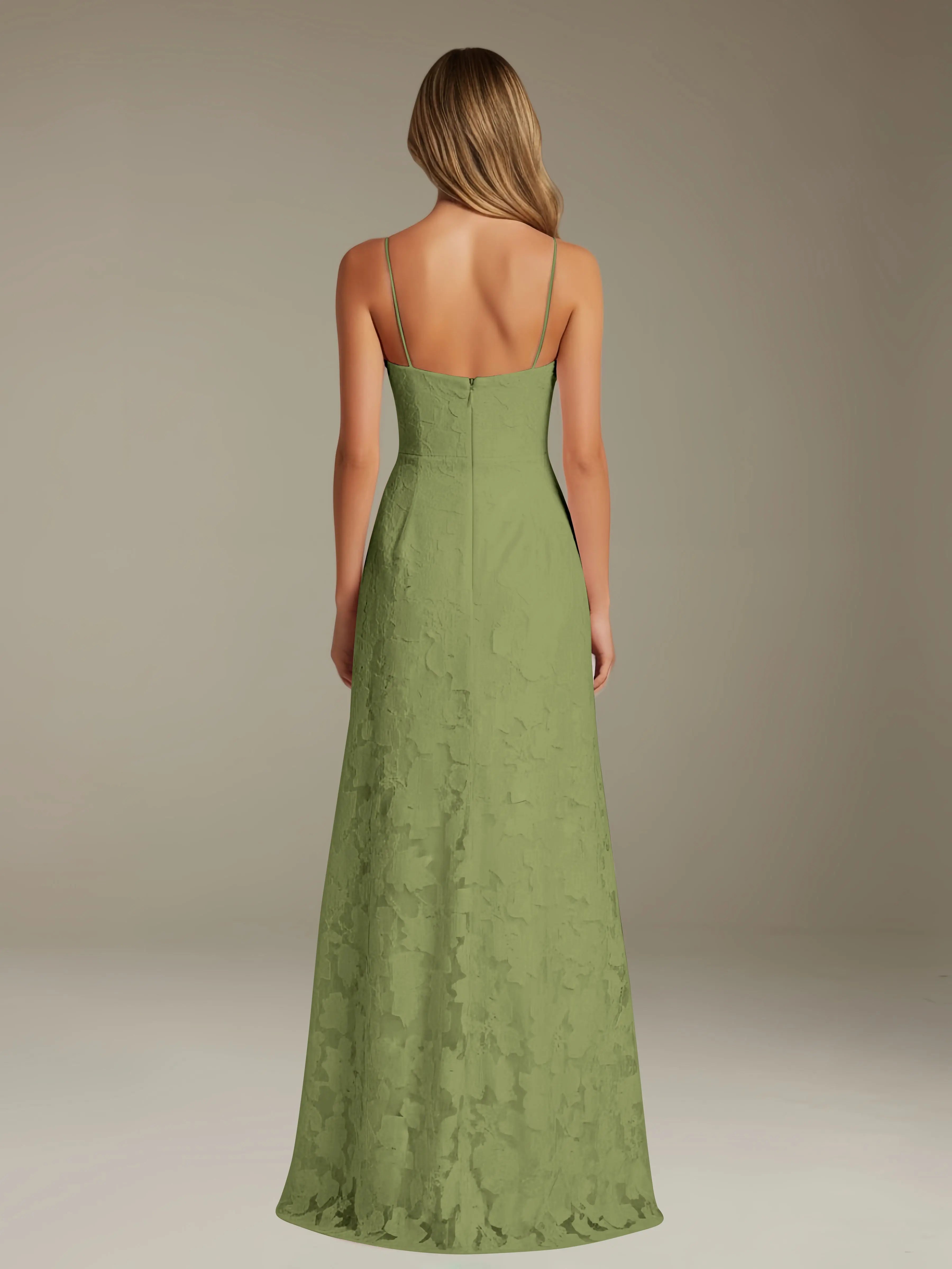 Floral Lace Formal Dress – Sweetheart Spaghetti Strap A-Line Floor Length Dress with Slit oaklynwear