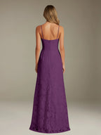 Floral Lace Formal Dress – Sweetheart Spaghetti Strap A-Line Floor Length Dress with Slit oaklynwear