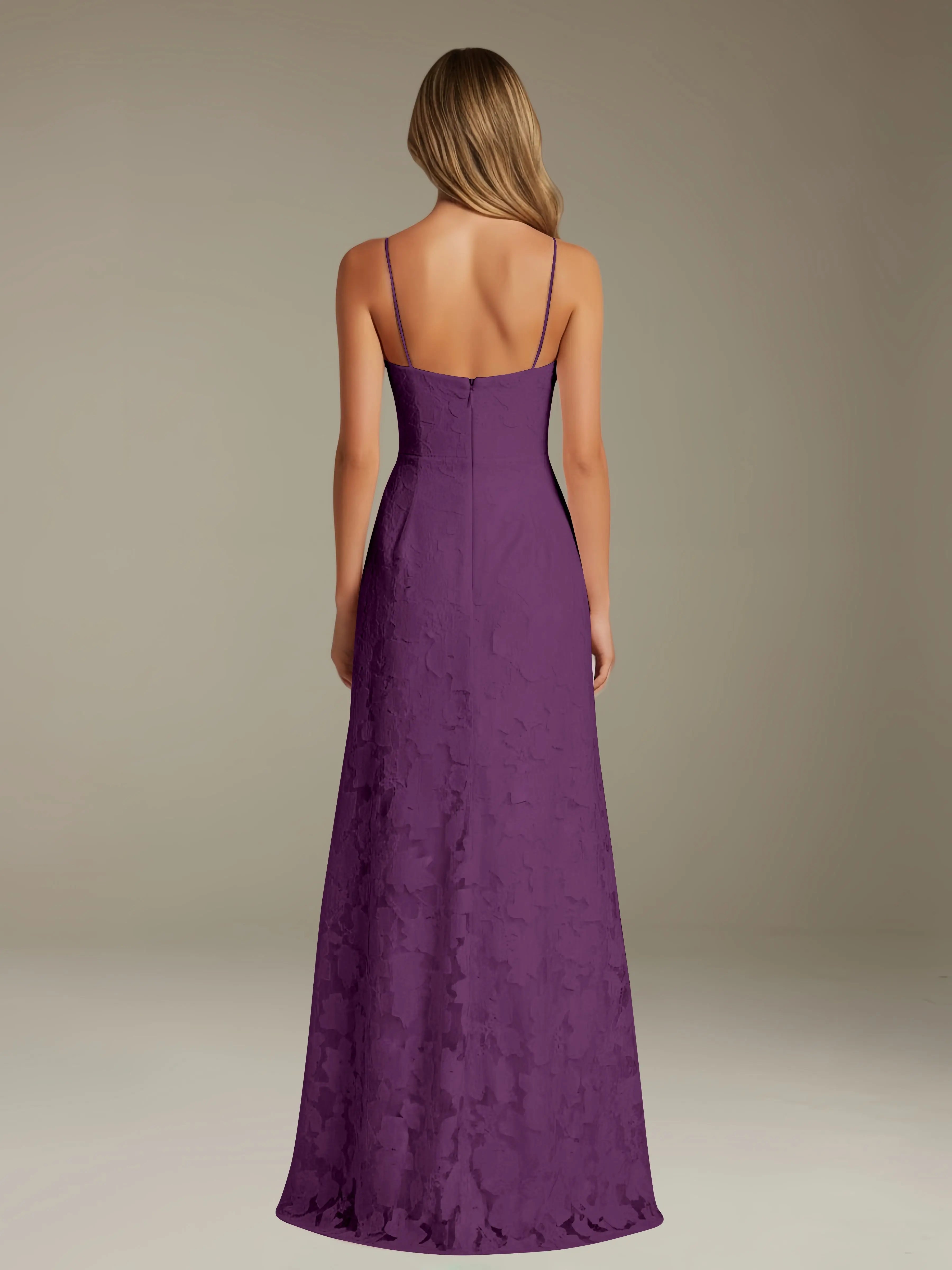 Floral Lace Formal Dress – Sweetheart Spaghetti Strap A-Line Floor Length Dress with Slit oaklynwear