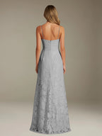 Floral Lace Formal Dress – Sweetheart Spaghetti Strap A-Line Floor Length Dress with Slit oaklynwear