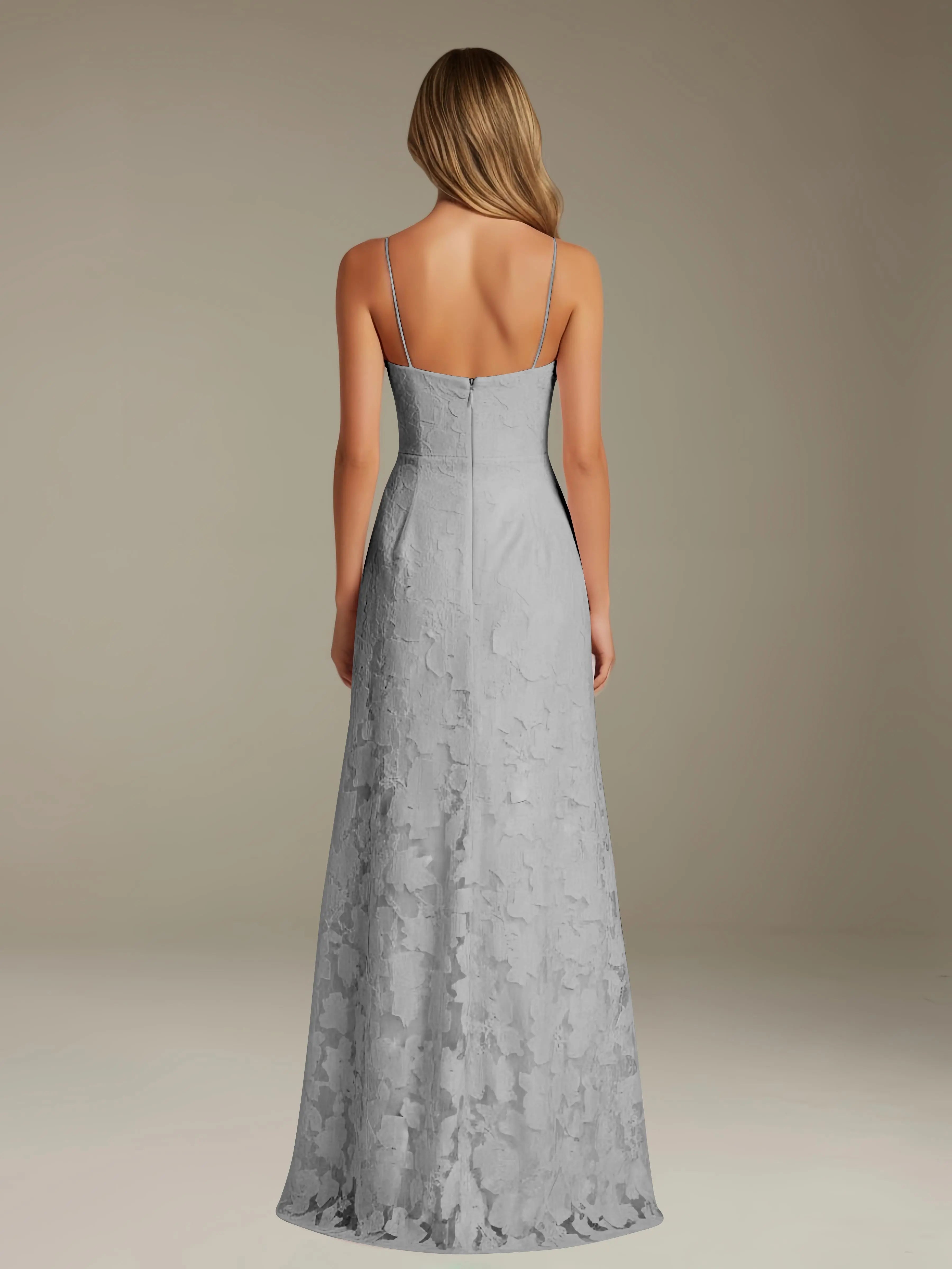 Floral Lace Formal Dress – Sweetheart Spaghetti Strap A-Line Floor Length Dress with Slit oaklynwear