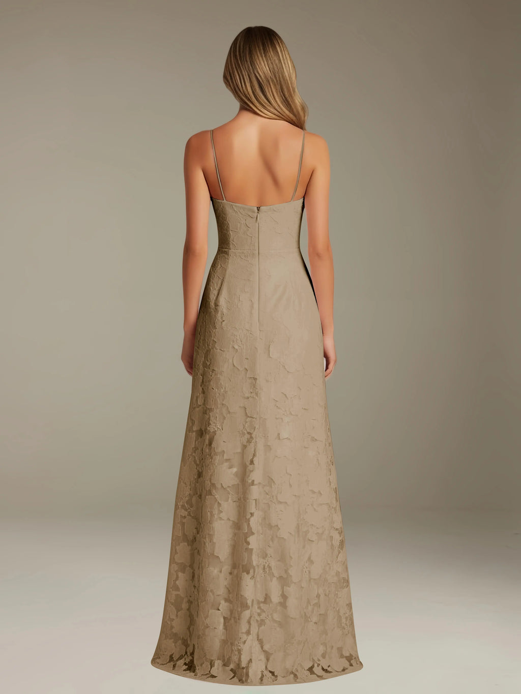 Floral Lace Formal Dress – Sweetheart Spaghetti Strap A-Line Floor Length Dress with Slit oaklynwear