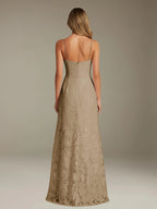 Floral Lace Formal Dress – Sweetheart Spaghetti Strap A-Line Floor Length Dress with Slit oaklynwear