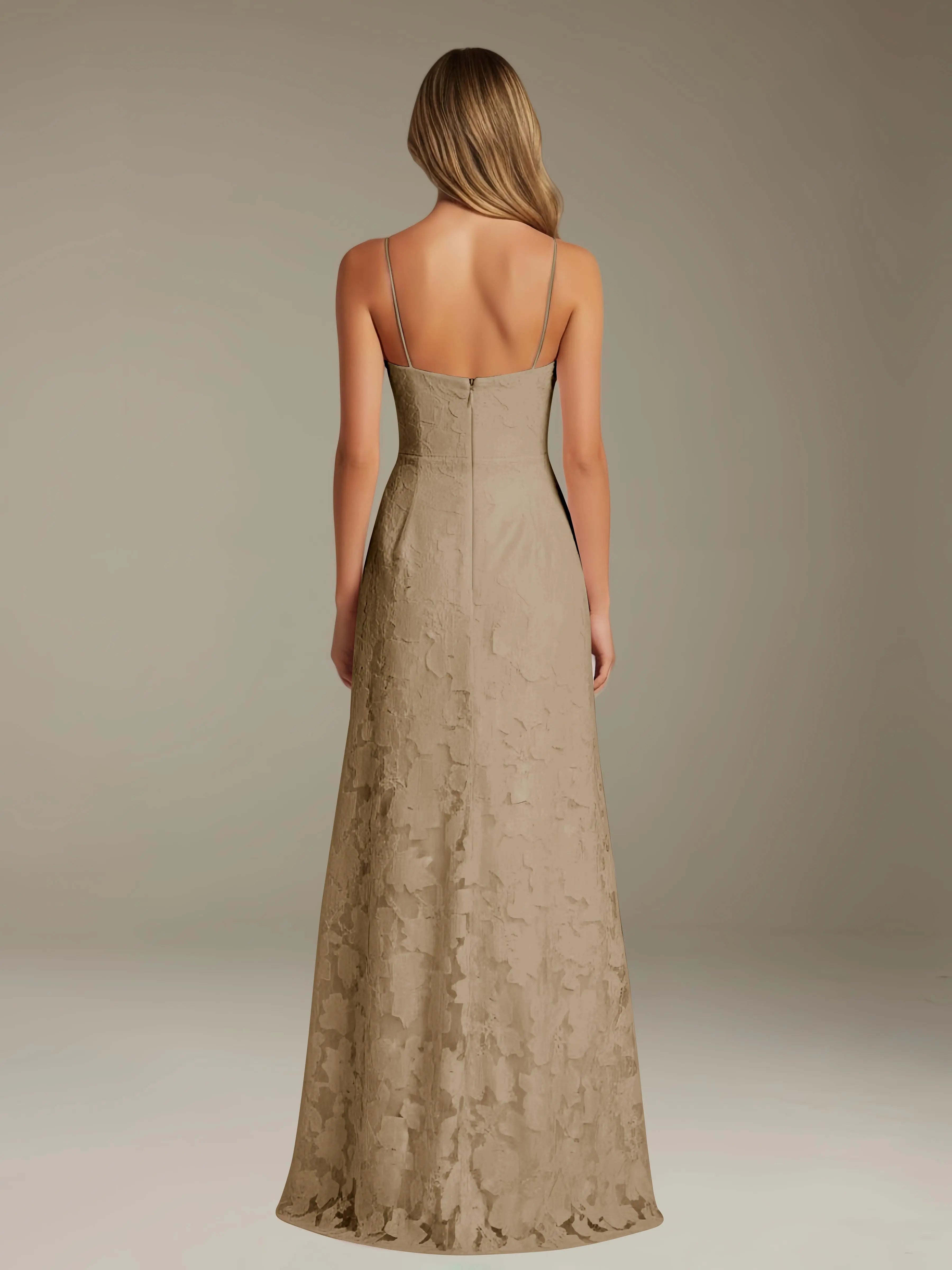 Floral Lace Formal Dress – Sweetheart Spaghetti Strap A-Line Floor Length Dress with Slit oaklynwear
