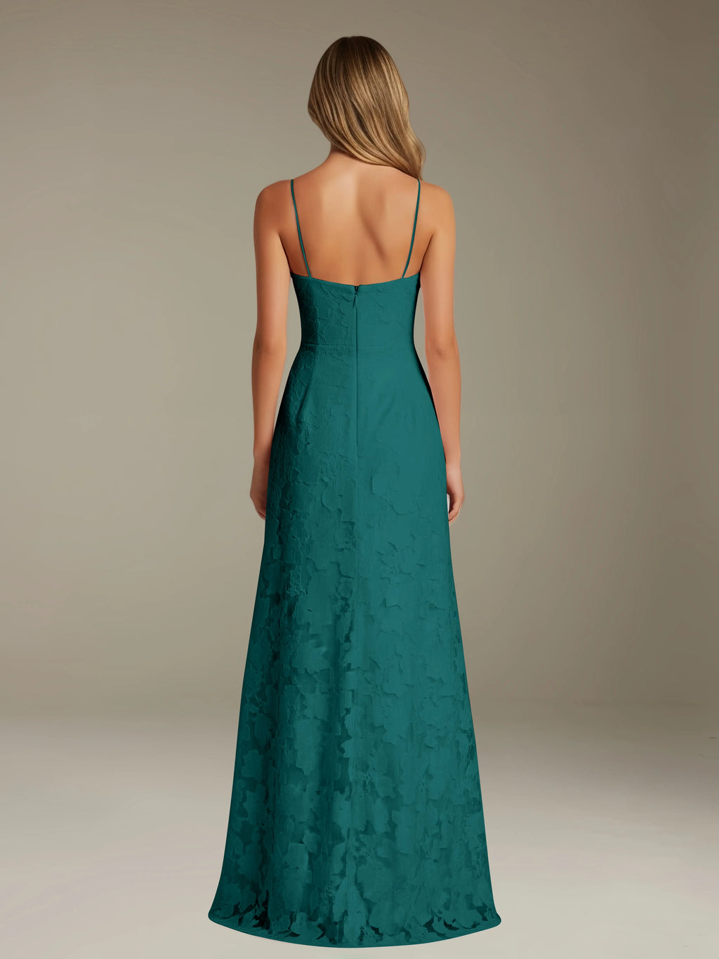 Floral Lace Formal Dress – Sweetheart Spaghetti Strap A-Line Floor Length Dress with Slit oaklynwear