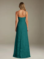 Floral Lace Formal Dress – Sweetheart Spaghetti Strap A-Line Floor Length Dress with Slit oaklynwear