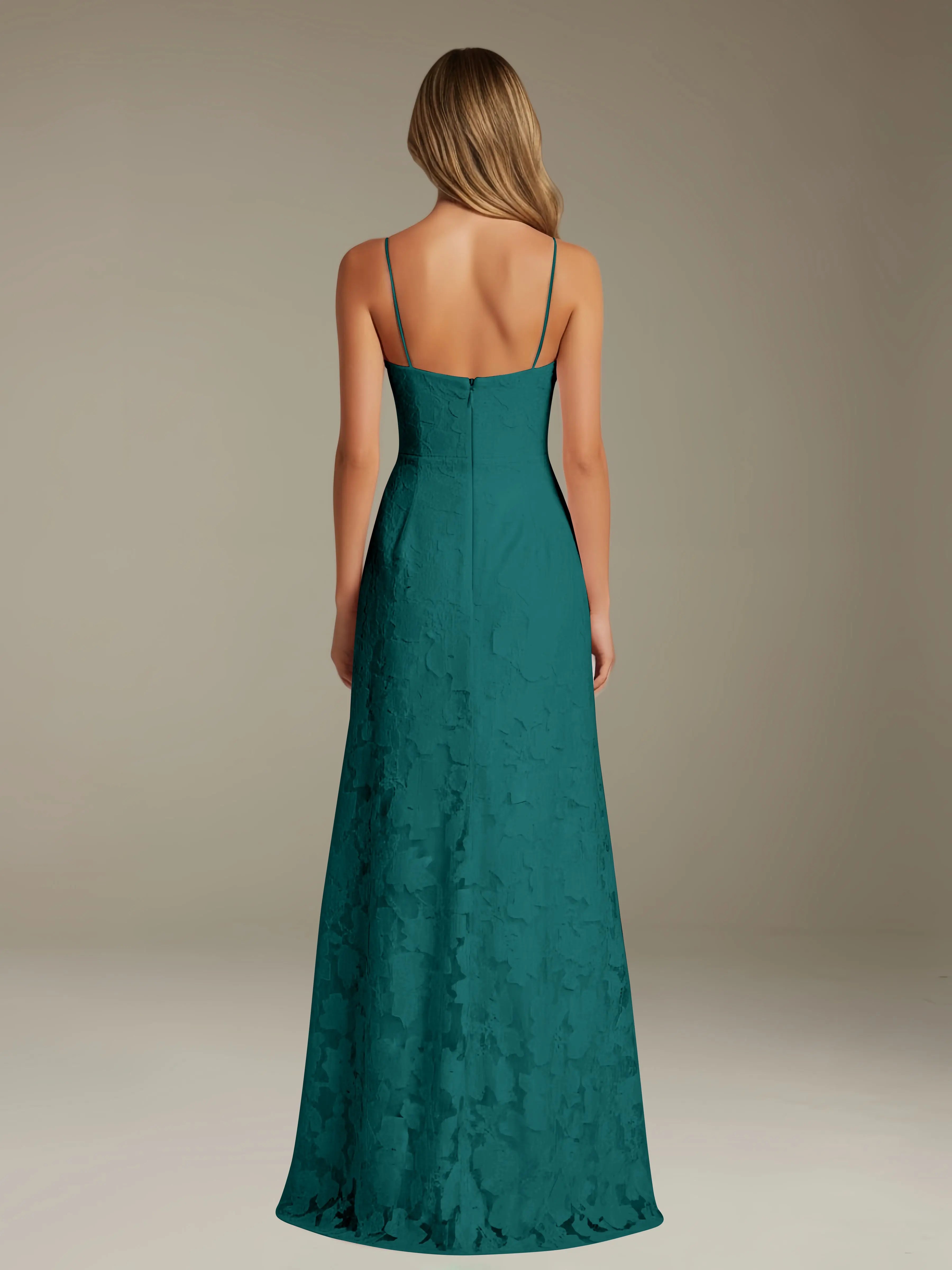Floral Lace Formal Dress – Sweetheart Spaghetti Strap A-Line Floor Length Dress with Slit oaklynwear