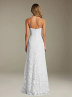 Floral Lace Formal Dress – Sweetheart Spaghetti Strap A-Line Floor Length Dress with Slit oaklynwear