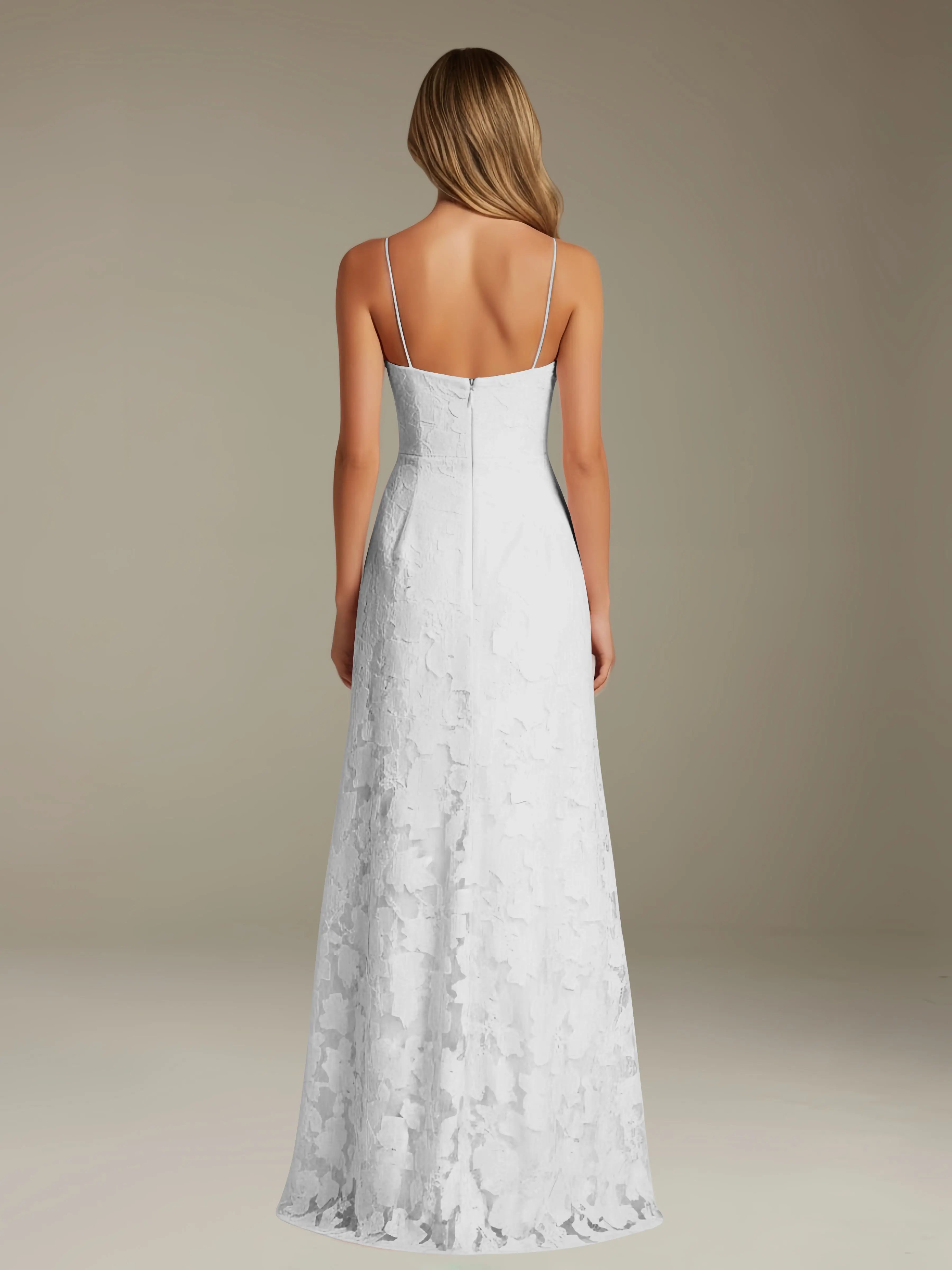 Floral Lace Formal Dress – Sweetheart Spaghetti Strap A-Line Floor Length Dress with Slit oaklynwear