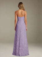 Floral Lace Formal Dress – Sweetheart Spaghetti Strap A-Line Floor Length Dress with Slit oaklynwear