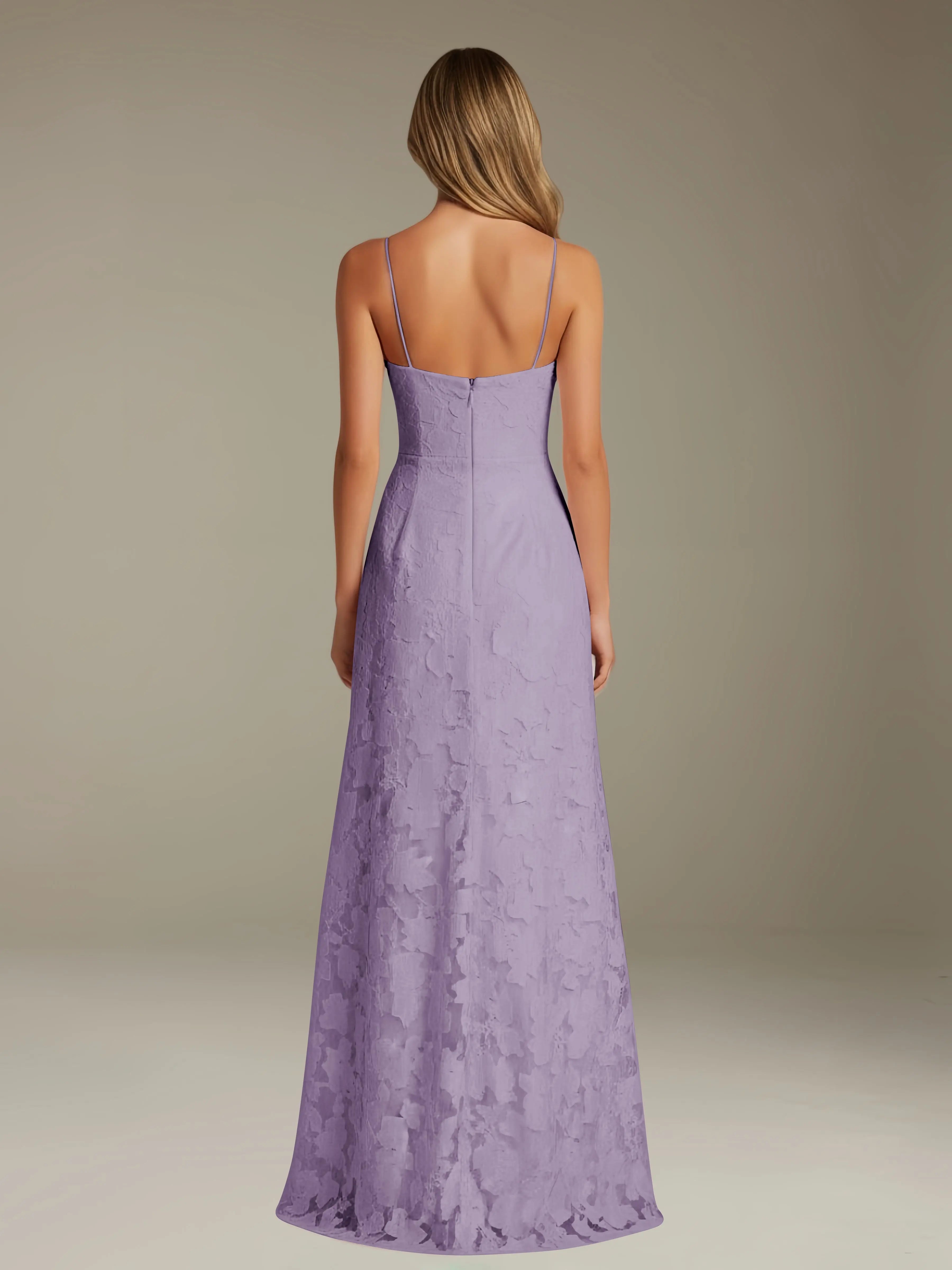 Floral Lace Formal Dress – Sweetheart Spaghetti Strap A-Line Floor Length Dress with Slit oaklynwear