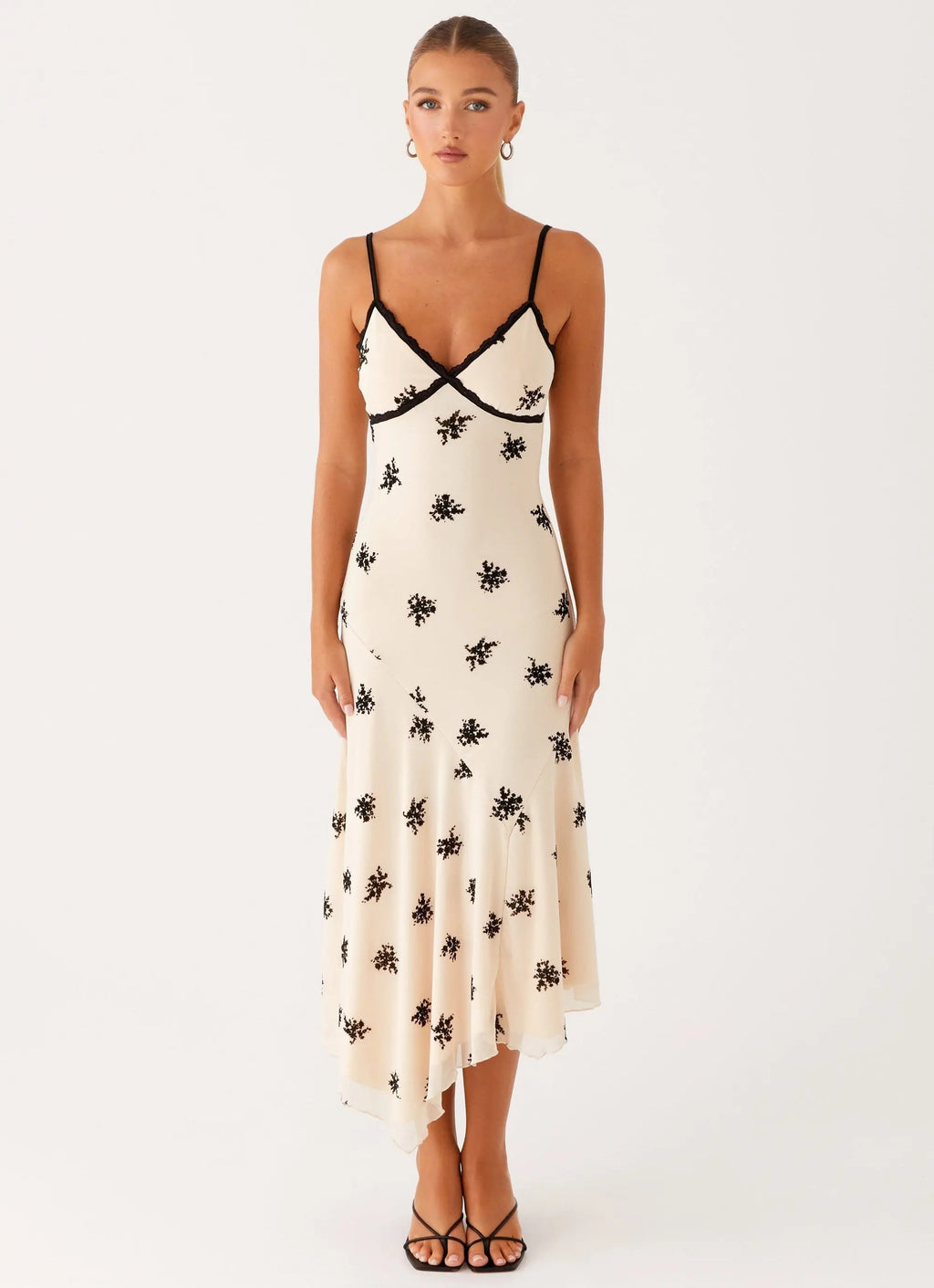 Midi Dress with Floral Embroidery – Elegant Evening Wear - Women's oaklynwear