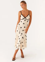 Midi Dress with Floral Embroidery – Elegant Evening Wear - Women's oaklynwear