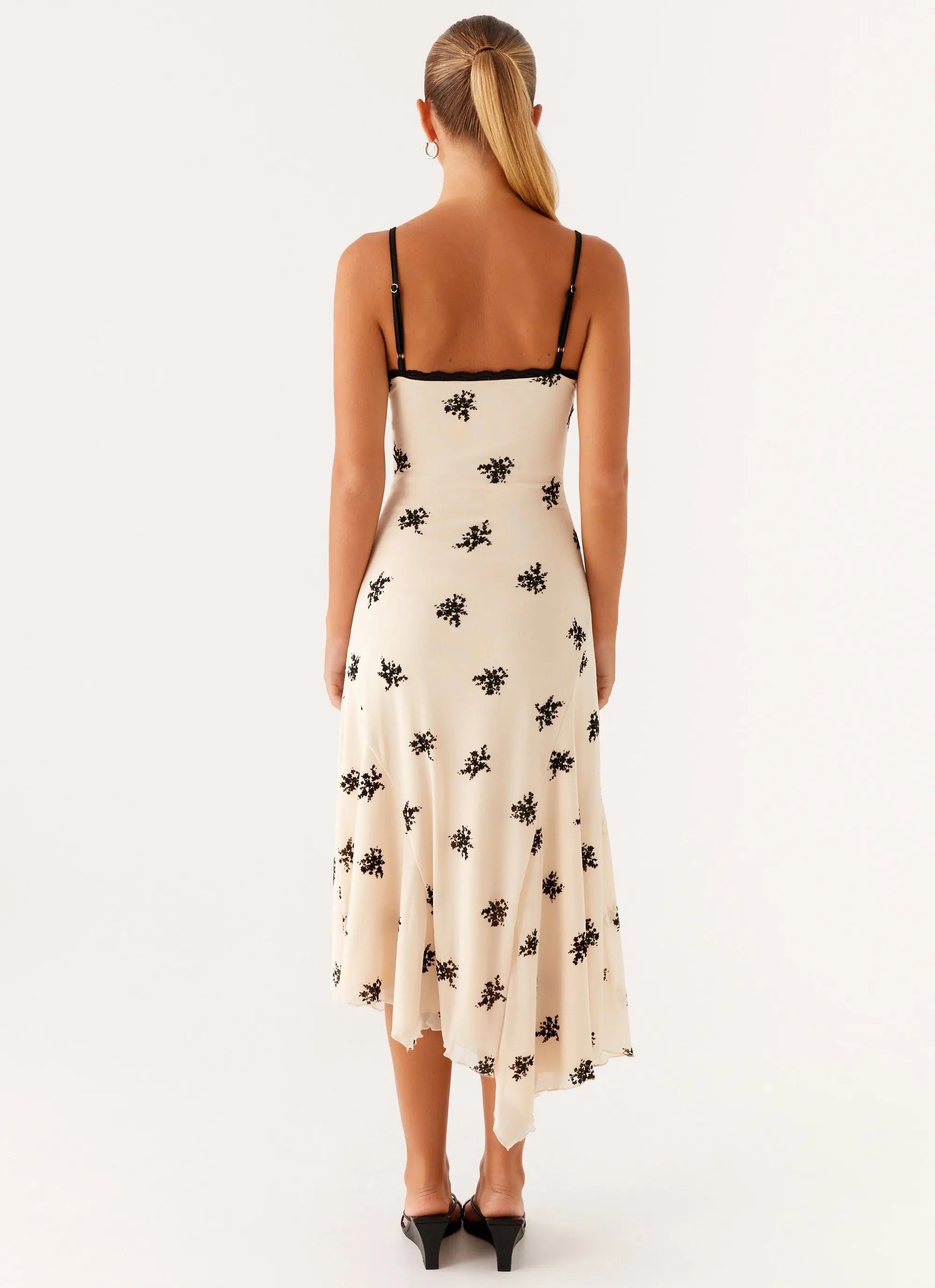 Midi Dress with Floral Embroidery – Elegant Evening Wear - Women's oaklynwear