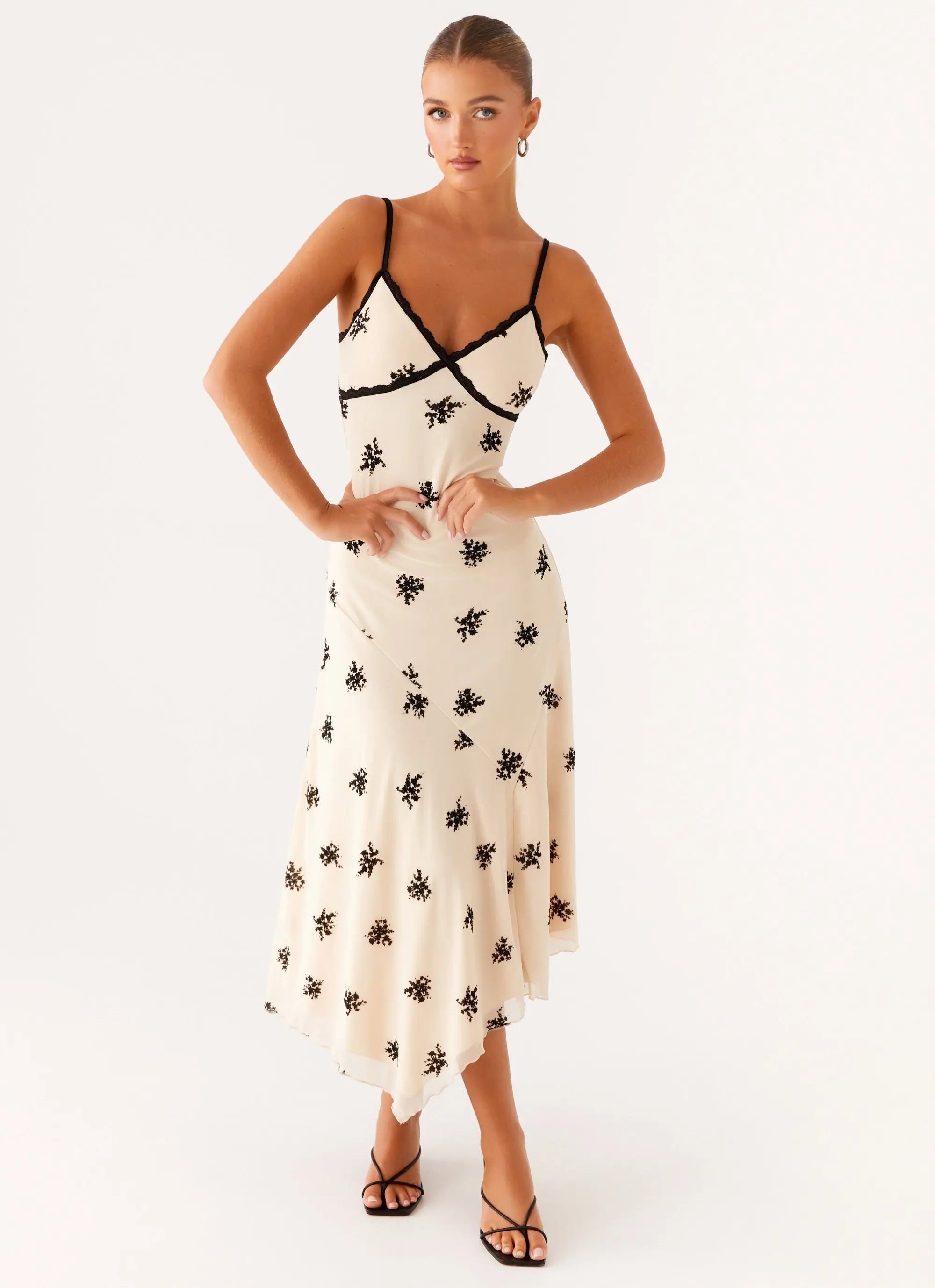 Midi Dress with Floral Embroidery – Elegant Evening Wear - Women's oaklynwear