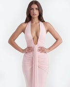 Seraphina | Plunging Halter Ruched Maxi Dress oaklynwear