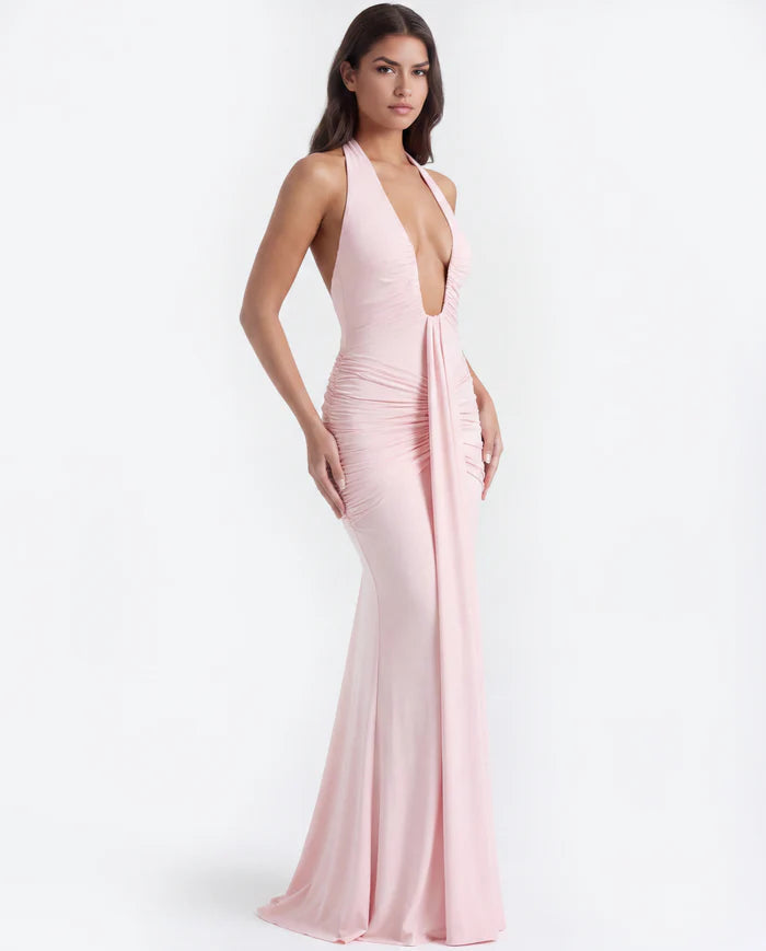 Seraphina | Plunging Halter Ruched Maxi Dress oaklynwear