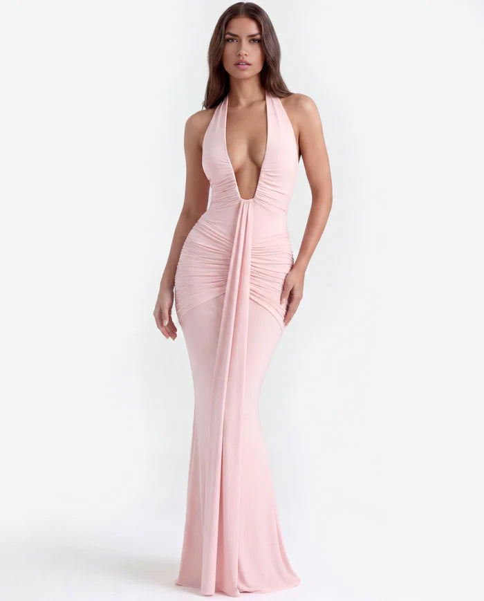 Seraphina | Plunging Halter Ruched Maxi Dress oaklynwear